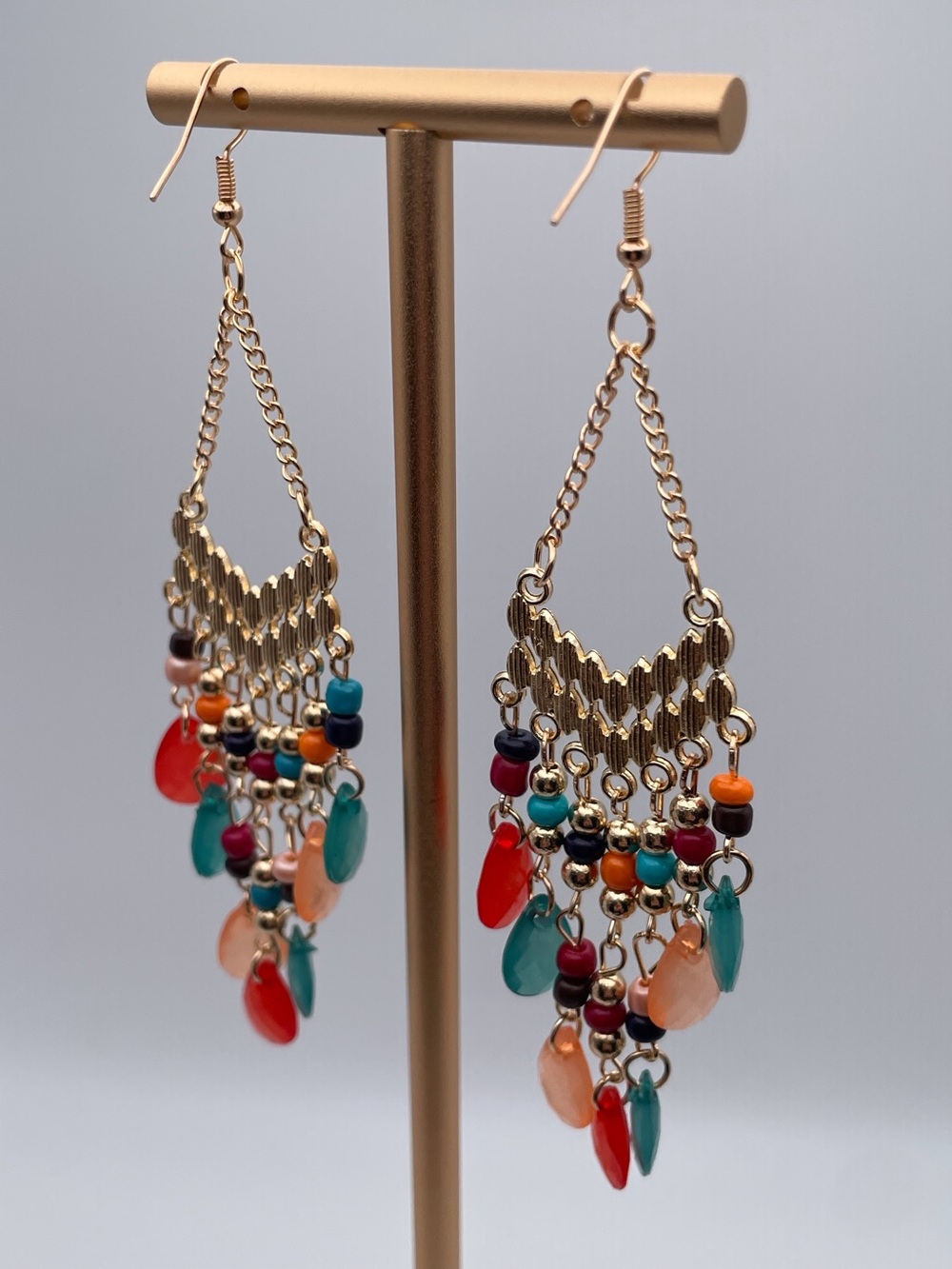 Multicolored Water Drop Beaded Dangling Earrings - Picture 9 of 13